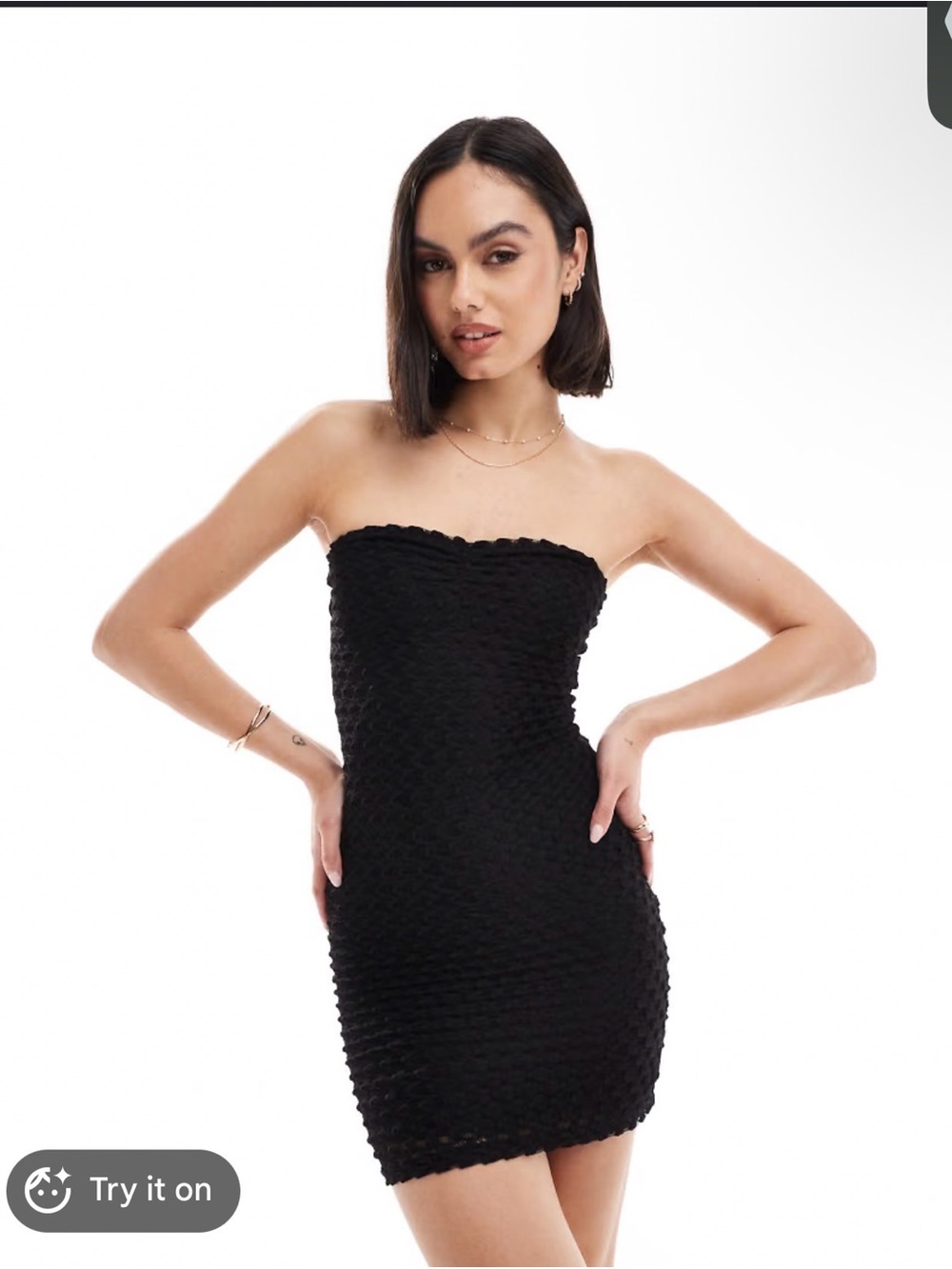 Bershka Black Strapless Textured Bodycon Dress